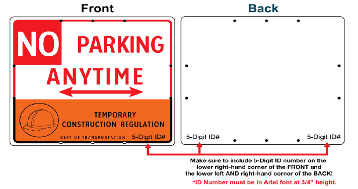 Temporary Construction No Parking Anytime Signs