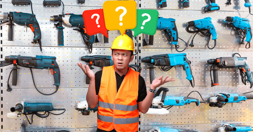 Contractor deciding which power tools to use for his next project. 
